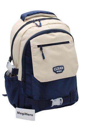 çok bölmeli okul çantası unisex okul sırt çantası 26011 bej-lacivert