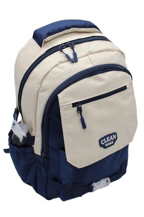 çok bölmeli okul çantası unisex okul sırt çantası 26011 bej-lacivert