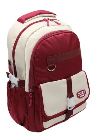 çok bölmeli okul çantası unisex okul sırt çantası 26012 mtc26012 bej-bordo
