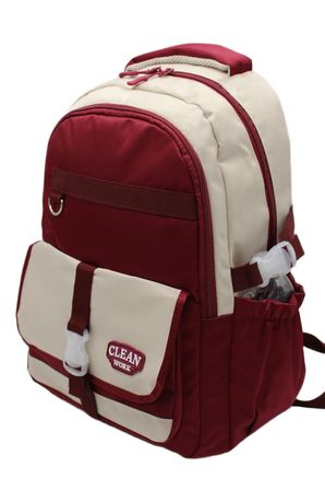 çok bölmeli okul çantası unisex okul sırt çantası 26012 mtc26012 bej-bordo