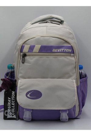 Özel Kumaş Unisex Bej-Lila Okul Sırt Çantası 34300