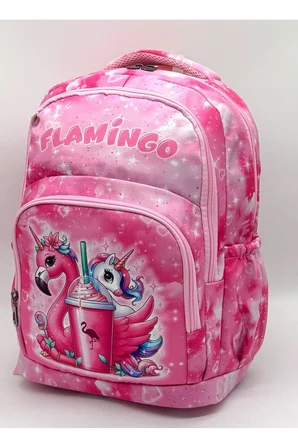 Pembe 3'lü Set Kız Çocuk İlk Okul Çantası Karakter Desenli Sırt ilkokul Çantası
