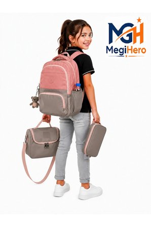 ilk okul çantası 3'lü seti unisex çocuk ilkokul çantası mtc 8010 pudra-vizon