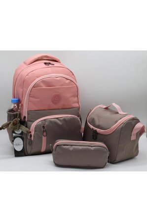ilk okul çantası 3'lü seti unisex çocuk ilkokul çantası mtc 8010 pudra-vizon