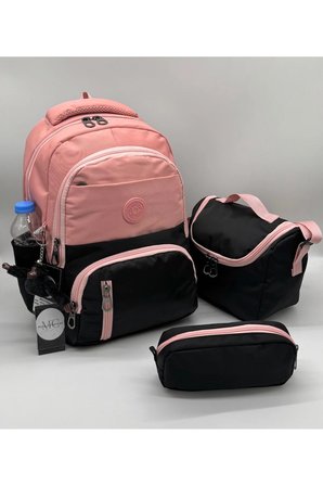 ilk okul çantası 3'lü seti unisex çocuk ilkokul çantası mtc 8010 pudra-siyah