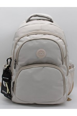 34600 Bej Su Geçirmez Kumaş Okul Çantası Kumaş Unisex Okul Sırt Çantası