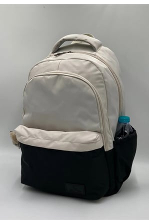 2200 Suya Dayanıklı Kumaş Okul Çantası Büyük Boy Unisex Okul Sırt Çantası Bej-Siyah