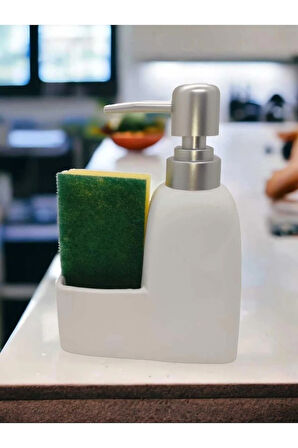 Lüks Porselen Mat Beyaz Siyah Gri Süngerli Mutfak Sıvı Sabunluk Bulaşık Deterjanlık Gümüş Kapak