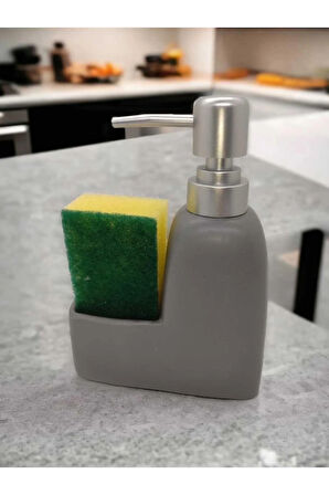 Lüks Porselen Mat Beyaz Siyah Gri Süngerli Mutfak Sıvı Sabunluk Bulaşık Deterjanlık Gümüş Kapak