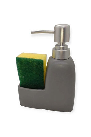 Lüks Porselen Mat Beyaz Siyah Gri Süngerli Mutfak Sıvı Sabunluk Bulaşık Deterjanlık Gümüş Kapak