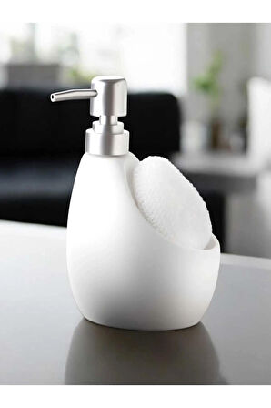 Seramik Mat Beyaz Süngerli Banyo Mutfak Sıvı Sabunluk 500ml Bulaşık Deterjamlık