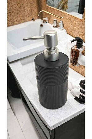 Lüks Porselen Siyah İskandinav Banyo Mutfak Sıvı Sabunluk Bulaşık Deterjanlık Gümüş Renk Kapak