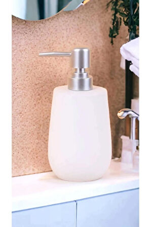 Stone Lüks Camsı Mat Seramik Banyo Mutfak Sıvı Sabunluk Bulaşık Deterjanlık Gümüş Silver Kapak