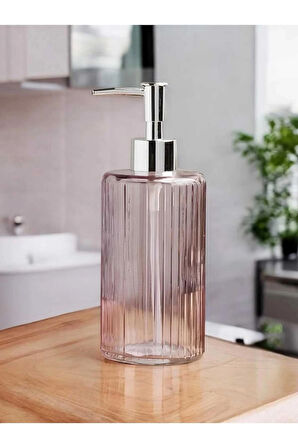 Lüks Crystal Pembe Cam Sabunluk Kaymaz Taban 500 ml
