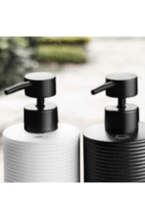 2li Lüks Stoneware Siyah Beyaz İskandinav Taş Mutfak Sıvı Sabunluk Standlı Bulaşık Deterjanlık