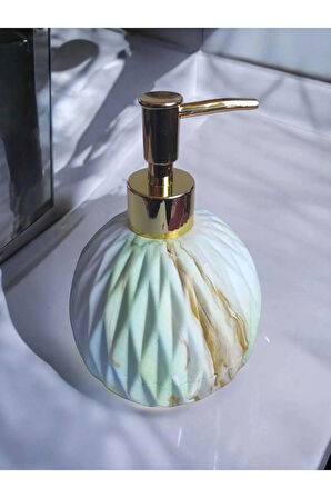 Su Yeşili Gold Detay Porselen Sıvı Sabunluk Turkuvaz Sabunluk Gold Pompa