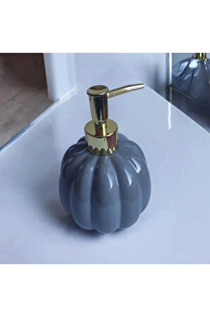 Pumpkin Gri Porselen Sıvı Sabunluk Balkabağı Gold Pompa Sabunluk