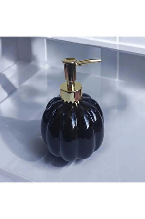 Pumpkin Siyah Porselen Sıvı Sabunluk Balkabağı Gold Pompa Sabunluk