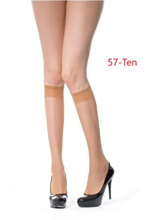 Fit Parlak Süper ince (15 Den) Dizaltı Ten-(57) Çorap 6 Çift