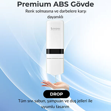 Mulpex 480 ml Beyaz Duvara Monte Sıvı Sabun Dispenseri | Premium Kalite ABS Gövde, Anahtarlı, Şık ve Güvenli