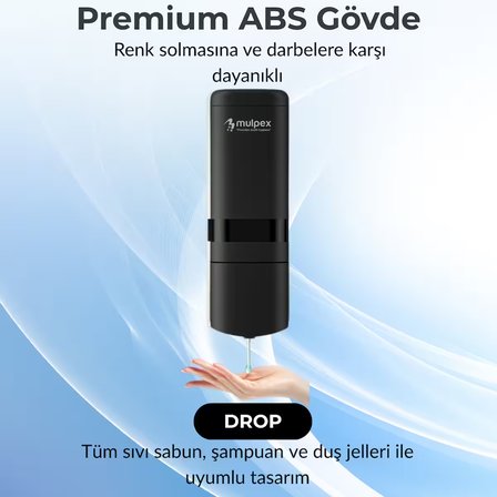 Mulpex 480 ml Siyah Duvara Monte Sıvı Sabun Dispenseri | Premium Kalite ABS Gövde, Anahtarlı, Şık ve Güvenli