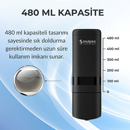 Mulpex 480 ml Siyah Duvara Monte Sıvı Sabun Dispenseri | Premium Kalite ABS Gövde, Anahtarlı, Şık ve Güvenli