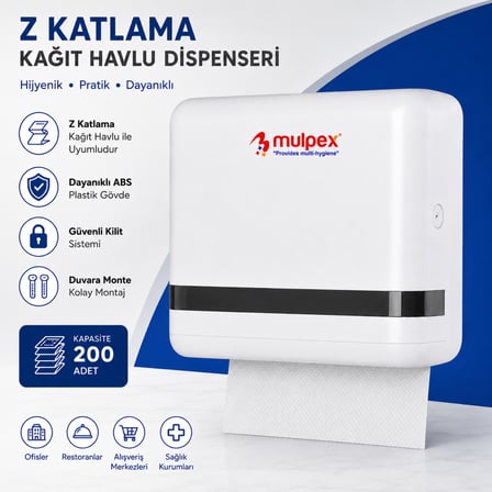 Mulpex Z Katlamalı Kağıt Havlu Dispenseri Beyaz 27×21 cm Vidalı ve Yapışkan Montaj
