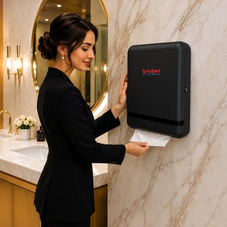 Mulpex Z Katlama Kağıt Havlu Dispenseri Siyah 400 Yaprak Kapasiteli ABS Duvar Tipi