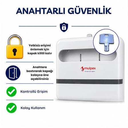 Mulpex Yarım Katlı Klozet Kapak Örtüsü Dispenseri Beyaz ABS Plastik Kilitli 40x28x4,5 cm