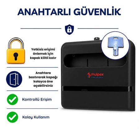 Mulpex Yarım Katlı Klozet Kapak Örtüsü Dispenseri Siyah ABS Plastik Kilitli 40x28x4,5 cm