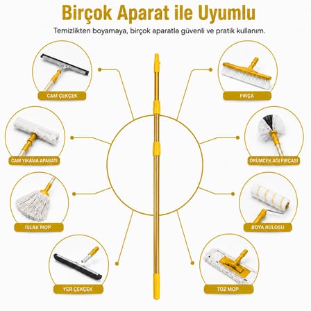 Mulpex Alüminyum Teleskopik Uzatma Sapı 4,5 Metre 3 Kademeli Çift Bağlantılı Gold