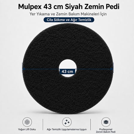 Mulpex 43 cm Siyah Zemin Pedi – Cila Sökme ve Ağır Temizlik Pedi