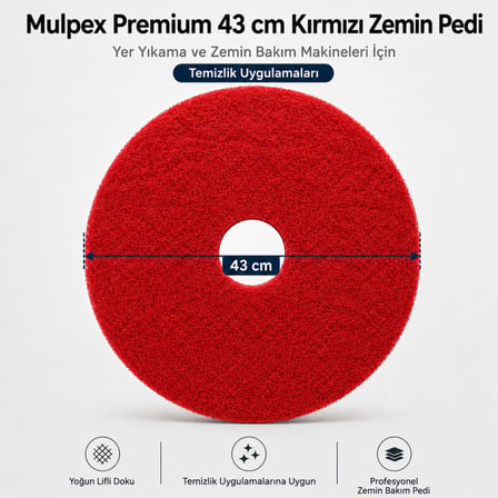 Mulpex Premium 43 cm Kırmızı Zemin Temizlik Pedi – Yer Yıkama Makinesi Pedi