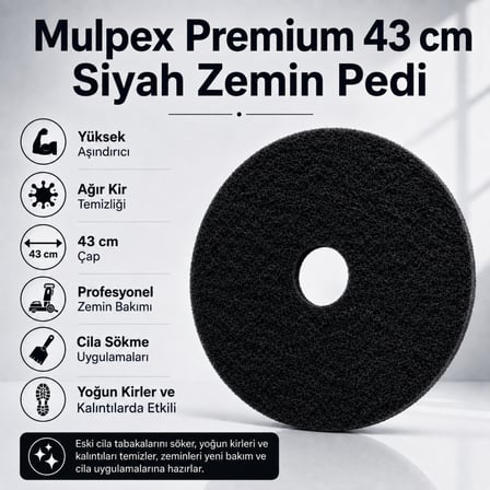 Mulpex Premium 43 cm Siyah Zemin Pedi – Cila Sökme ve Ağır Temizlik Pedi