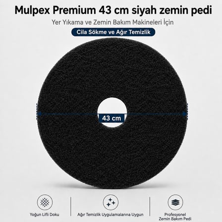 Mulpex Premium 43 cm Siyah Zemin Pedi – Cila Sökme ve Ağır Temizlik Pedi