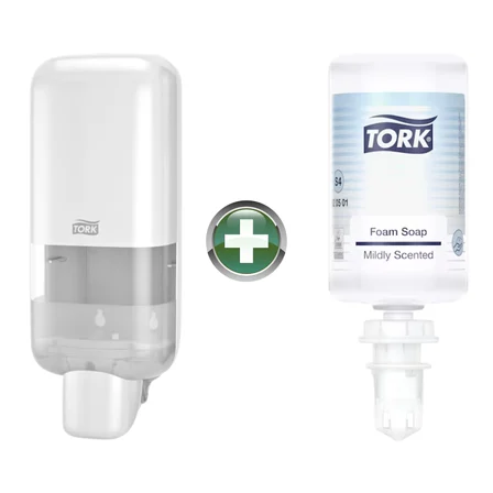 Tork S4 Beyaz Sabun ve Dezenfektan Dispenseri 564500 + 1 L Premium Köpük Sabun 520501 Hediyeli