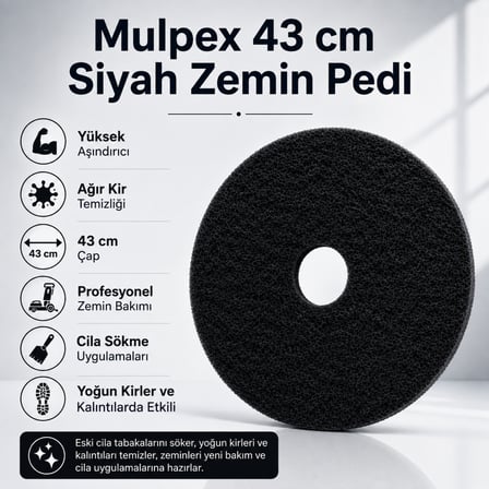 Mulpex 43 cm Siyah Zemin Pedi 5’li – Cila Sökme ve Ağır Temizlik Pedi