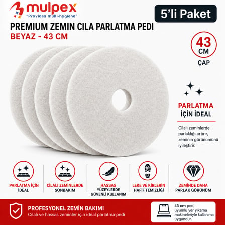 Mulpex Premium 43 cm Beyaz Zemin Pedi 5’li – Cila Parlatma Pedi