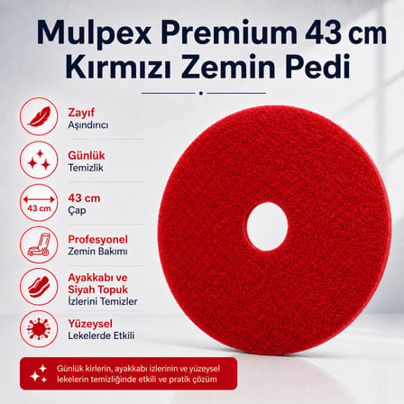 Mulpex Premium 43 cm Kırmızı Zemin Temizlik Pedi 5’li Paket – Yer Yıkama Makinesi Pedi
