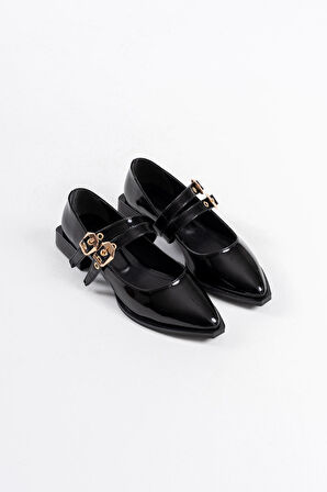 Murder Premium Siyah Rugan Kemer Detaylı Kadın Topuklu Ayakkabı