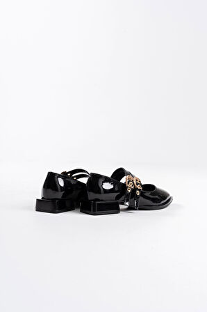 Murder Premium Siyah Rugan Kemer Detaylı Kadın Topuklu Ayakkabı