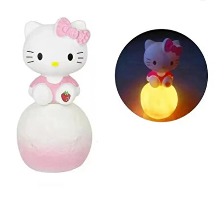 Sanrio Hello Kitty Figür Ay Gece Lambası Başucu Mini Pilli Ay Lamba Masaüstü Figür Hediyelik
