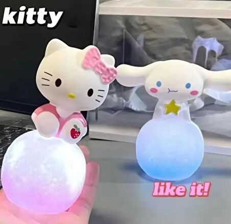 Sanrio Hello Kitty Figür Ay Gece Lambası Başucu Mini Pilli Ay Lamba Masaüstü Figür Hediyelik