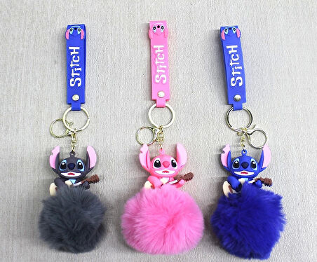 Ponponlu Stitch Anahtarlık