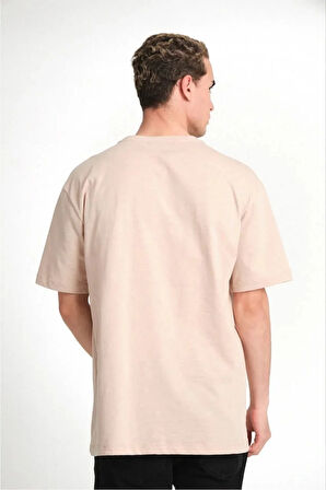 Erkek 24/1 Düz A Kalite Oversize T-shirt - Bej
