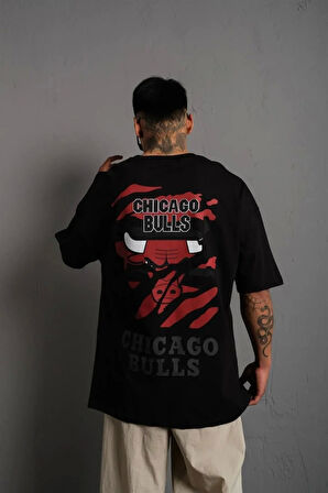 Erkek Sırt Baskılı A Kalite Oversize T-shirt - Siyah