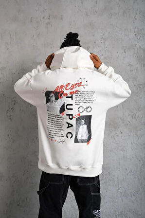 Erkek Ön Arka Baskılı Kapşonlu Sweat - Beyaz