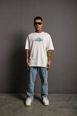 Erkek Sırt Baskılı T-shirt - Beyaz