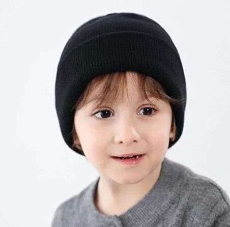 Erkek Çocuk Katlamalı Basic Bere - Siyah