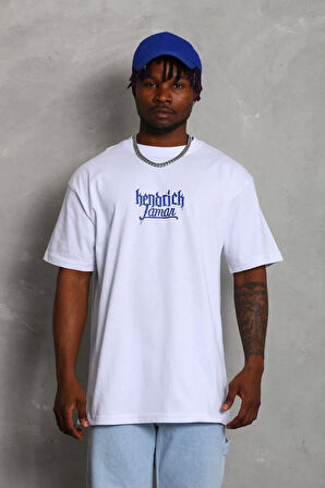 Unisex Oversize Baskılı Bisiklet Yaka T-Shirt - Beyaz